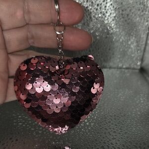 Pink Sequin Heart Keychain